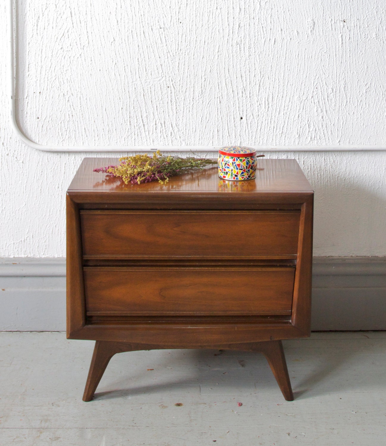 Mid Century Dark walnut Funky Night Stand / End Table / Side Table - 50s 60s Mod Retro