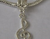 Silver Music G-Clef Charm for your European Bracelet or Necklace