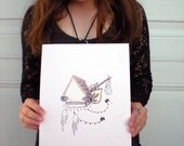 Hand Colored Silkscreen 8 x 11 Art Print. Flying Hobo House.