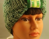 Emerald Headband - Merino wool and cotton spandex yarn, removable ribbon strap