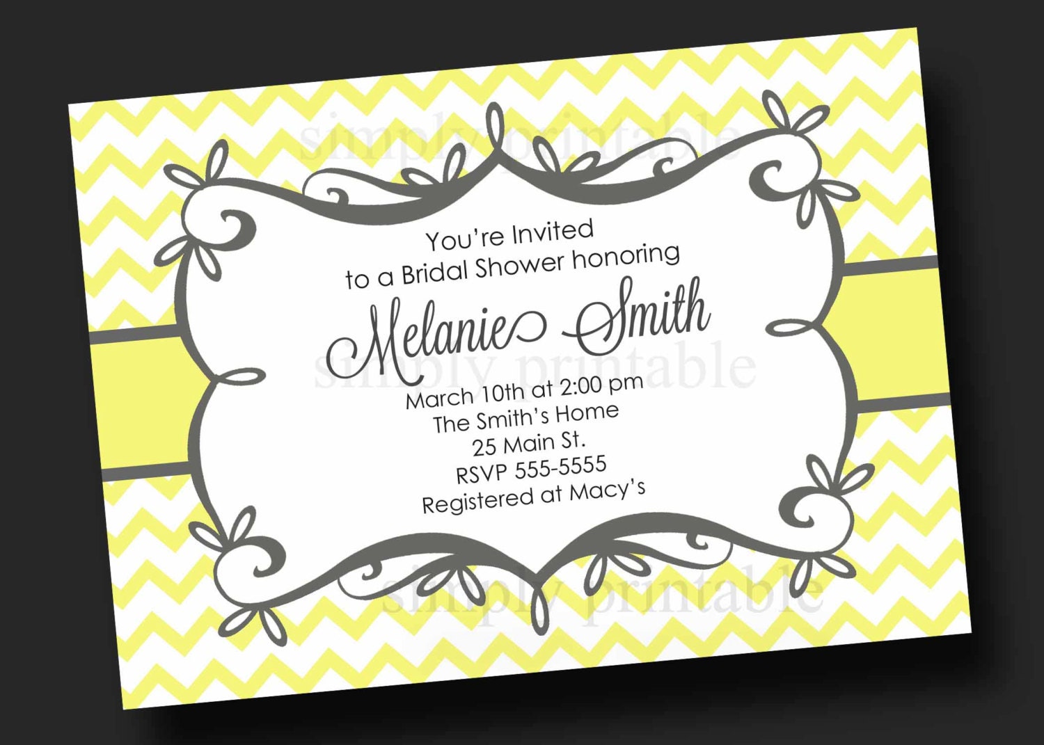 Yellow Gray Chevron Bridal Shower Invitation Il_170x135