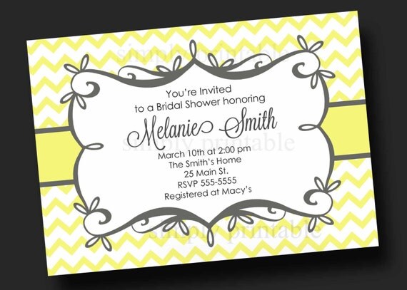 Yellow Gray Chevron Bridal Shower Invitation Il_570xn