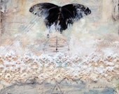 Original Encaustic Art - "The Order of Things"  Encaustic Painting, Real Black Butterfly Art by Angela Petsis