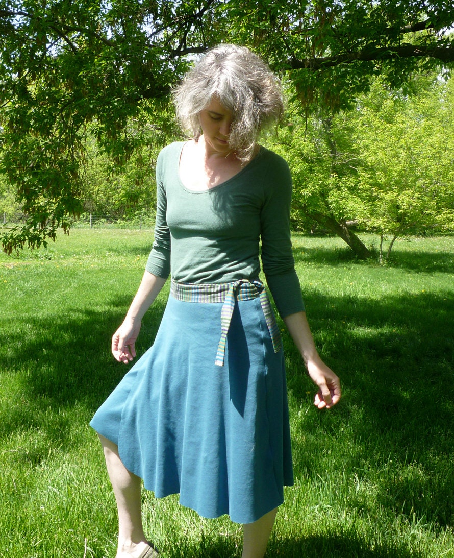 Organic Clothing - Midi Wrap Skirt - Organic Cotton - Shown in Bluebird - Made to Order
