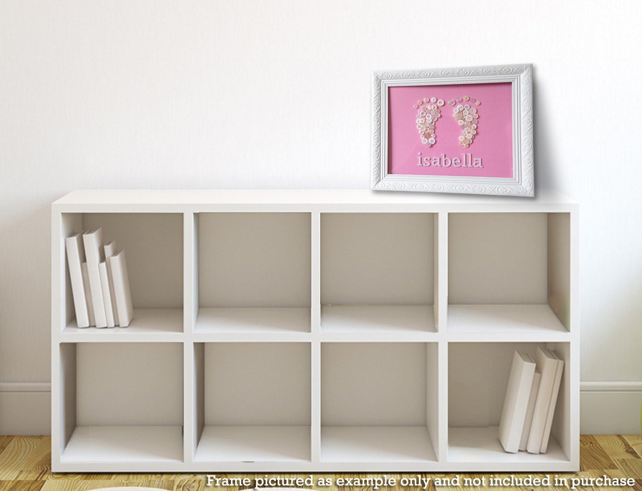 Nursery Art, Baby Girl Art, Button Art, Children Artwork, Customised Name, Nursery Artwork by quebee on Etsy
