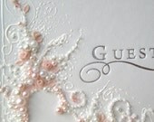 Personalized wedding guest book, elegant guest book with pearls and polymer clay roses, heart-shape decoration,  8.5"x 6"
