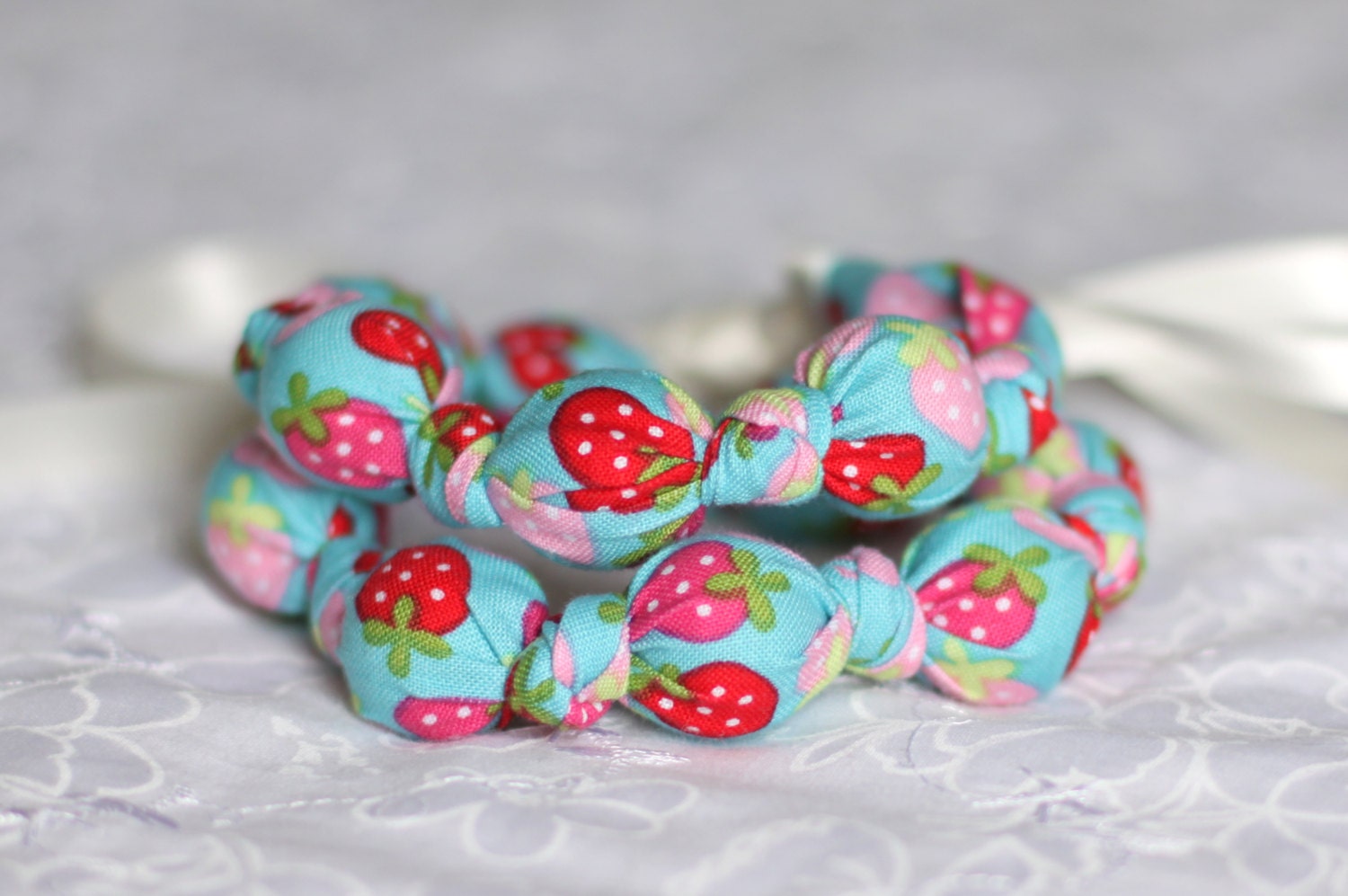 Strawberry Teething Necklace, Breastfeeding Nursing Necklace, Babywearing/Fabric Necklace, Baby Teether