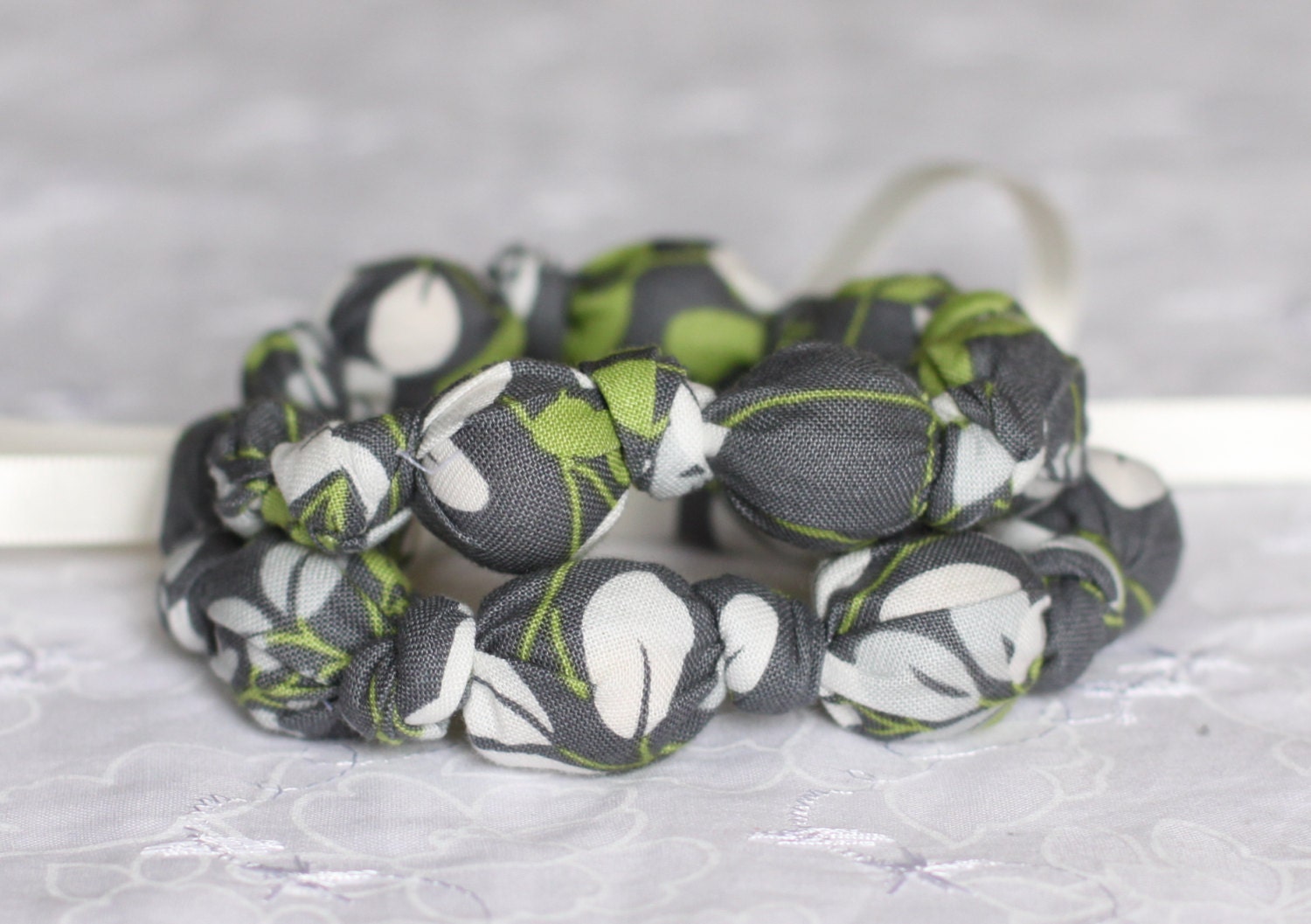 Gray & Green Teething Necklace, Breastfeeding Nursing Necklace, Babywearing/Fabric Necklace, Baby Teether, Chew Beads