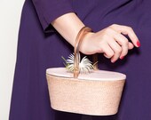 Vintage 1950s Pink Box Purse Lucite Handle Spring Flower Wedding Bridal Fashions