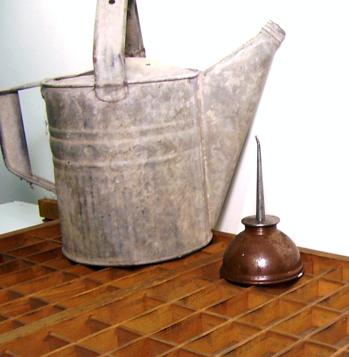 Vintage Watering Can Rustic Garden Tools Galvanized Steel