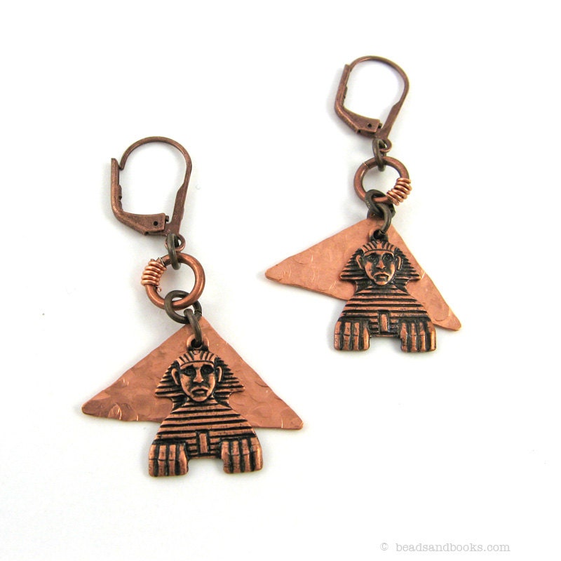 Egyptian Jewelry (Pyramid Earrings, King Tut, Small Copper Earrings with Leverback)