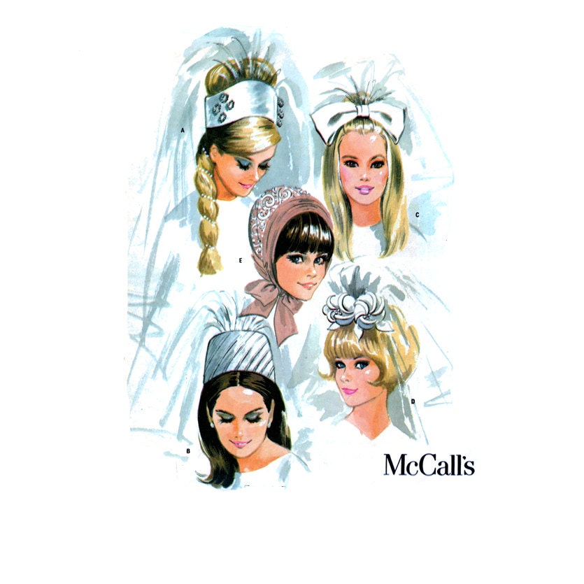 Bridal Caps and Veils Pattern McCalls 8687 Misses 1960s Wedding Dress Accessories Womens Vintage Sewing Pattern