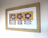 Vintage Flowers- Original Linocut  Print - Contemporary Art - Linoprint - Hand Pulled Mid Century Inspired Art.