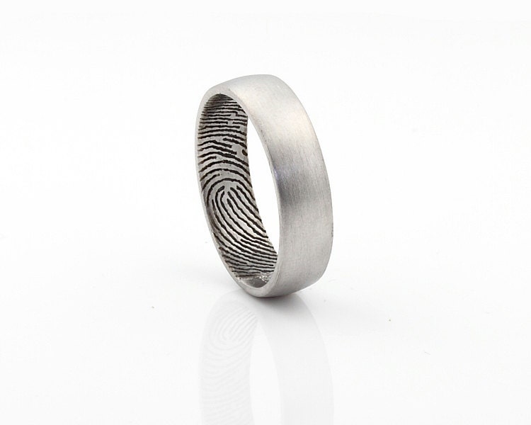 Custom Inner Fingerprint Ring - Sterling Silver Engraving Wedding Band- satin finishing,6mm