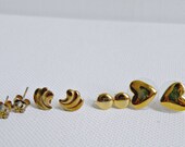Lot of 4 Pairs of Dainty Gold Vintage 1980s Earrings - Ship FREE in the USA