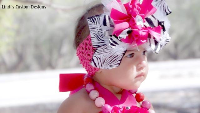 Fuchsia Hot Pink Zebra Bling Over the Top Pageant or Birthday Hair Accessory for Girls