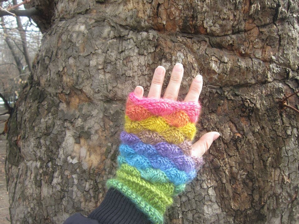 Multicolor Fingerless Mittens Wrist Warmers Emerald Green Pink Blue Purple Orange Yellow Crochet  Spring Winter Accessories by dodofit
