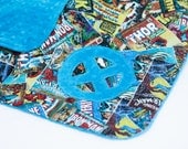 X-Men Car Seat Security Blanket Marvel Comic Print and Turquoise Minky