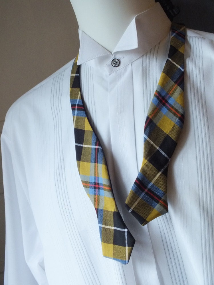 Bow Tie - for men - diamond point - self tie, freestyle, Cornish Tartan fabric, midnight linen on reverse.