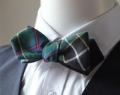 Bow Tie - for men - diamond point - self tie, freestyle, Cornish Hunter Tartan fabric, linen on reverse.