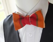 Bow Tie - mens, stripe fabric with linen on reverse, I make just freestyle bowties for men.