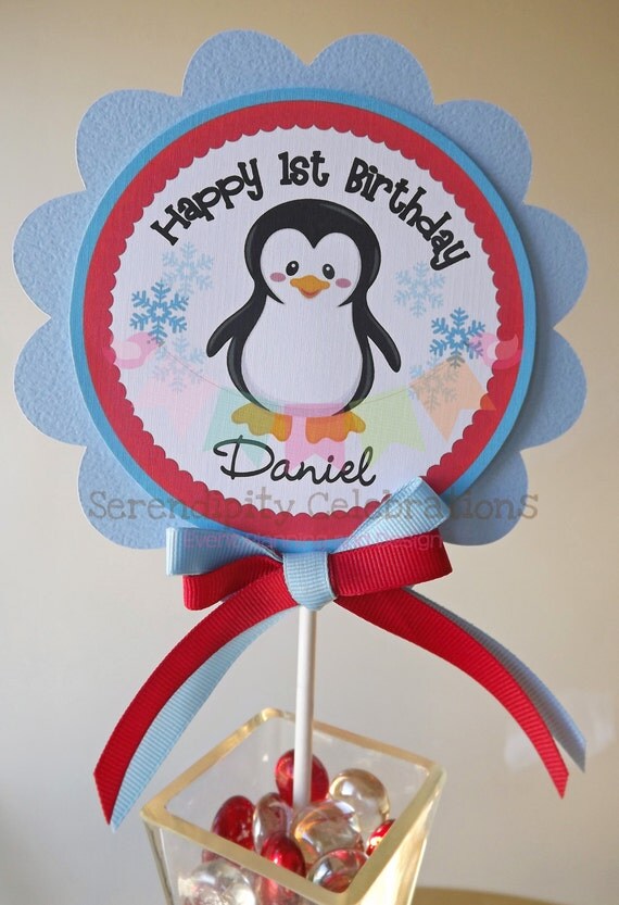 Red and Blue Penguin Smash Cake Topper Il_570xn
