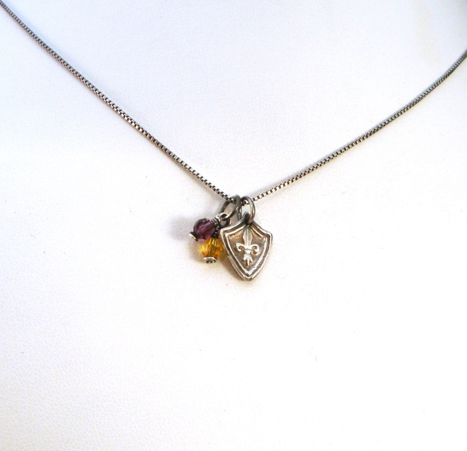 Fleur de Lis Vintage Button Fine Silver Pendant, LSU Necklace, Eco-Friendly