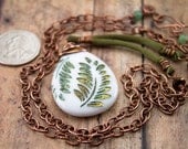 Fern leaves necklace-White marble-Engraved stone pendant