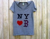 New York Hearts Boston Tshirt, In Support of the Victims of the Boston Marathon Bombing, Unisex Tshirt
