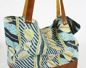 deluxe market tote - reclaimed leather and kantha quilt