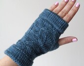 Hand Knit Cuffed ZigZag Mitts / Fingerless Gloves in Silky Merino Cloudy Sky