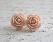 Antique Pink Rose Earrings - Blush Pink Rose Earrings - Bridesmaid Earrings - Rosette Earrings - Blush Wedding - Antique Wedding