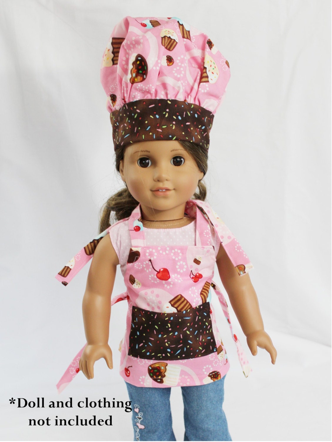 Tossed Cupcake and Sprinkles Doll Size Apron and Chef Hat