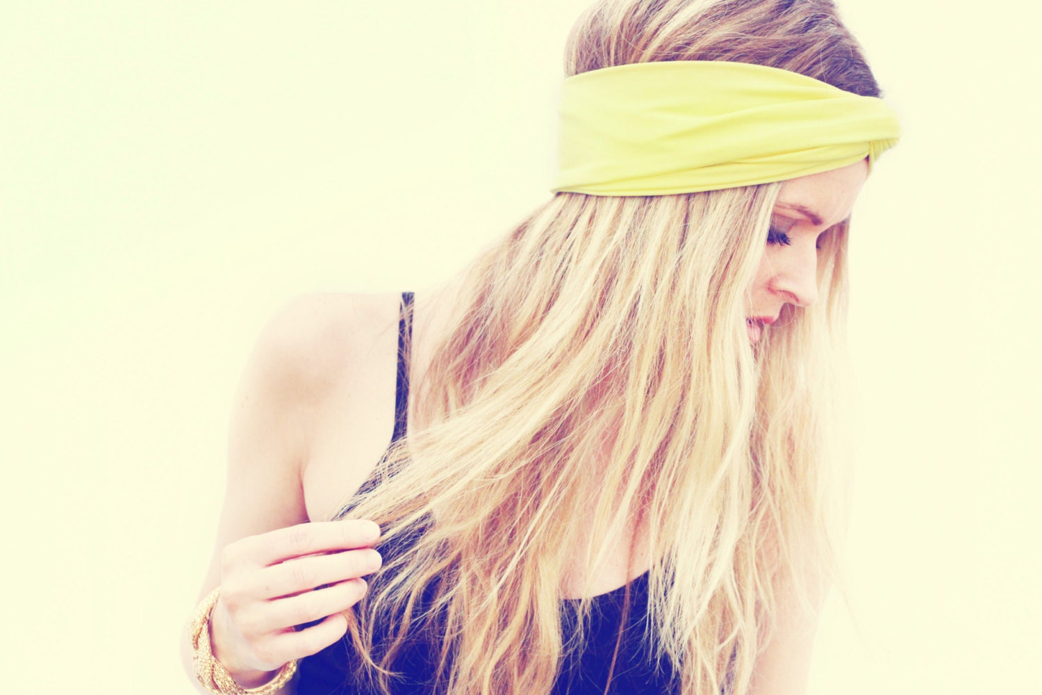 Turban Headband - Yellow bamboo jersey. head wrap, twist turban, knot headband, turban hairband, boho, hipster
