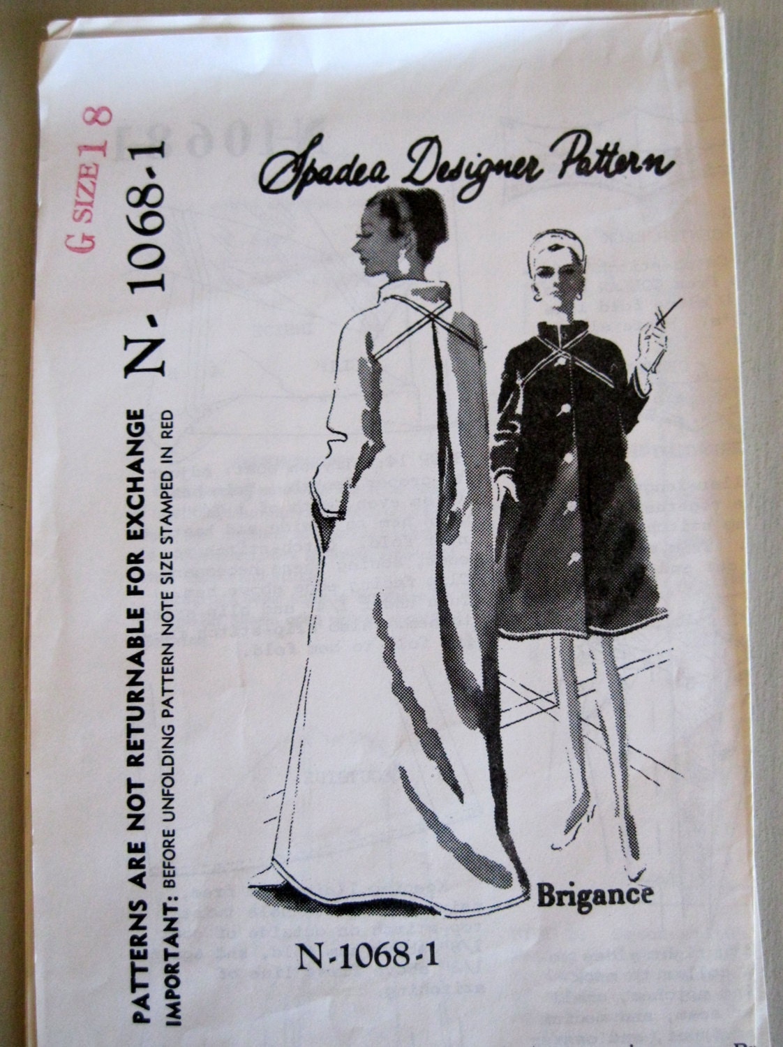 Spadea N-1068-1 Misses 1960s Evening Coat Raincoat Pattern Designer Tom Brigance Raglan Sleevess Bust 40 Size 18