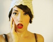 hand crochet white bunny ear hat - the White Rabbit cloche
