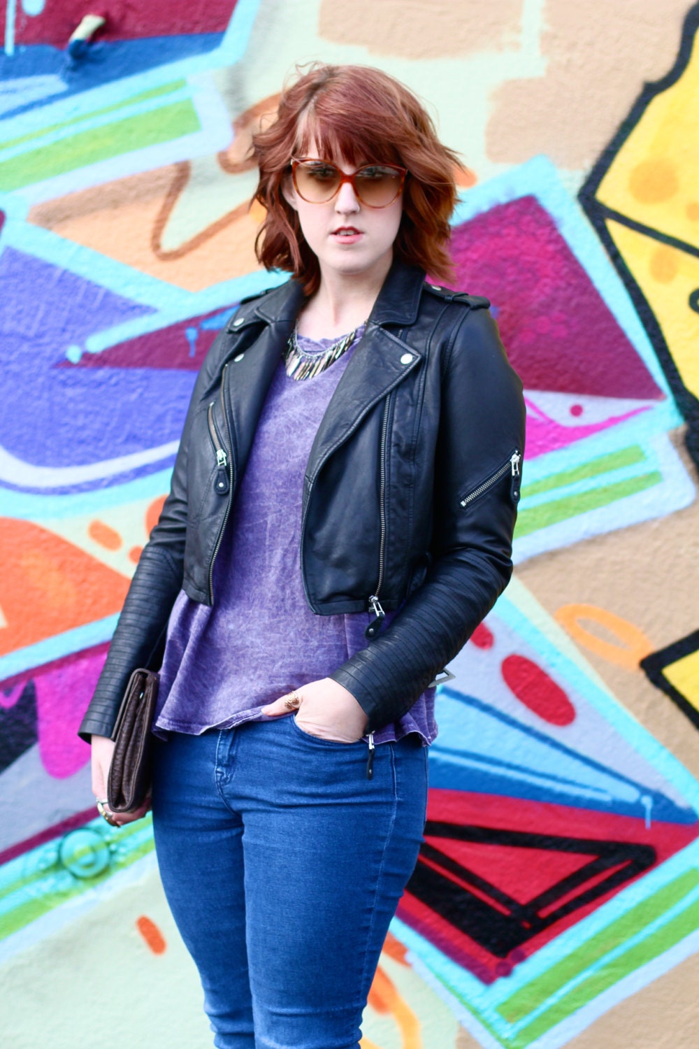 Vintage Black Leather Cropped Biker Jacket (Size: S/M/L)