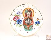 Vintage Butter Plate with a Russian Doll Illustration