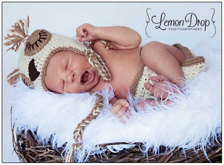 Sleepy Baby Owl Hat in Undyed Alpaca