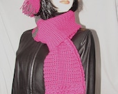 CHS-2 Crochet Oversized Hat Beret and Scarf Set Hot Pink Pure 100% wool
