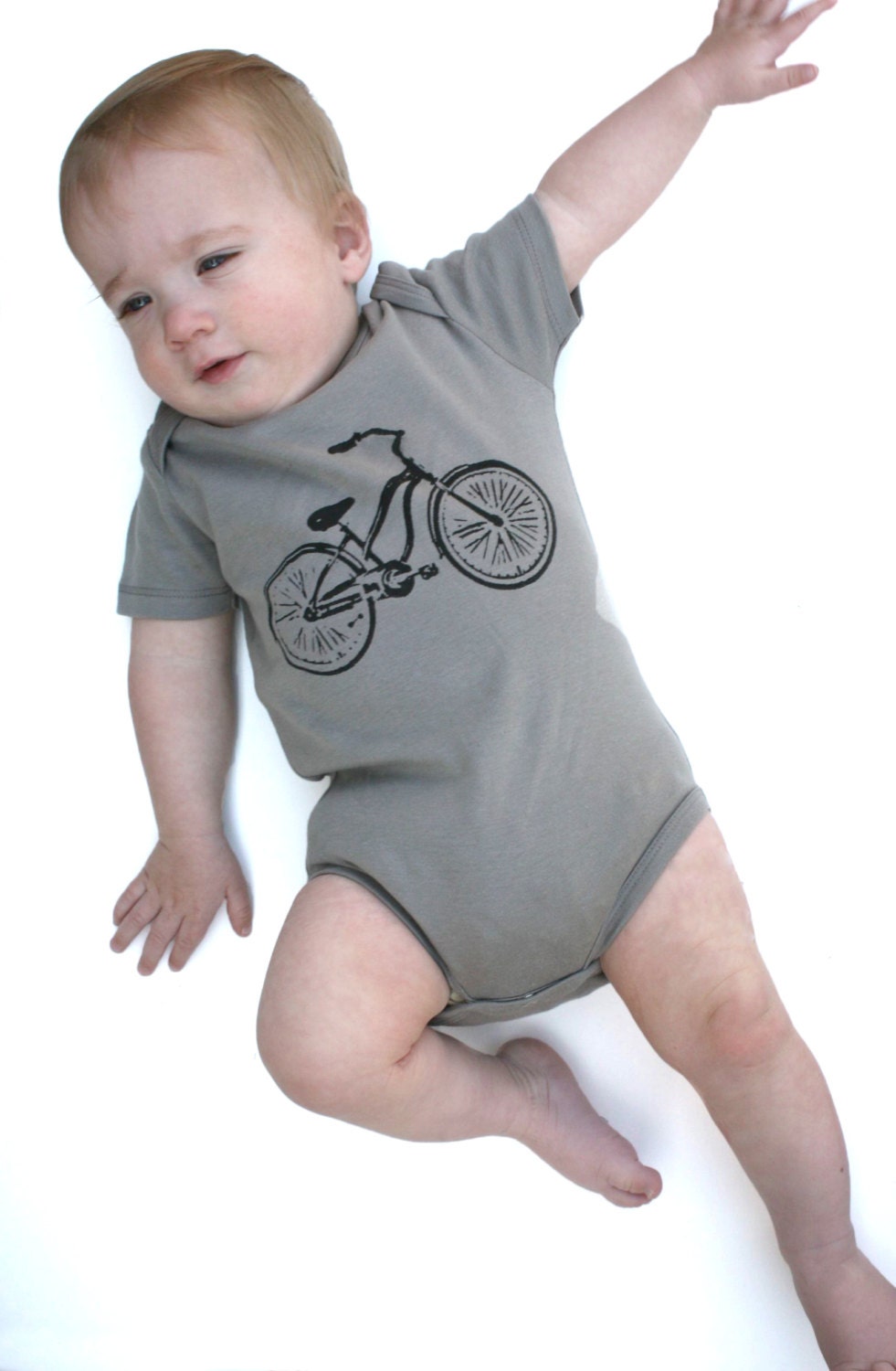 Bicycle Baby Bodysuit- Bike Shirt - Gray with black bike Organic cotton 0 3 6 12 18 months short sleeves Eco Friendly Clothing