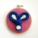 Blue Felt Mouse Wall Art With Heart Button - Needle felted Blue Animal Embroidery Hoop Art