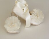 Ivory Satin Toddler Shoe - Easter - Couture Ballet Slipper - Flower Girl Ballet Flat - Satin and Tulle - Baby Souls Baby Shoes