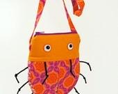 Girls Purse by MinneBites / Handmade Cross Body Purse - Orange Pink Little Girls Purse - Cute Lady Bug Animal Bag, ready to ship
