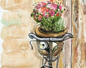 Original Phramed Watercolour - Bicycle with Flowers - 15 x 20 cm