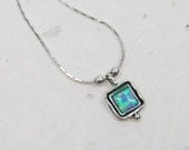 Square sterling silver opal necklace (sn-1428).  gift for her, opal jewelry, birthday gift ideas.