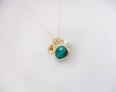 Personalized blue zircon bezel glass necklace,Gold filled chain necklace