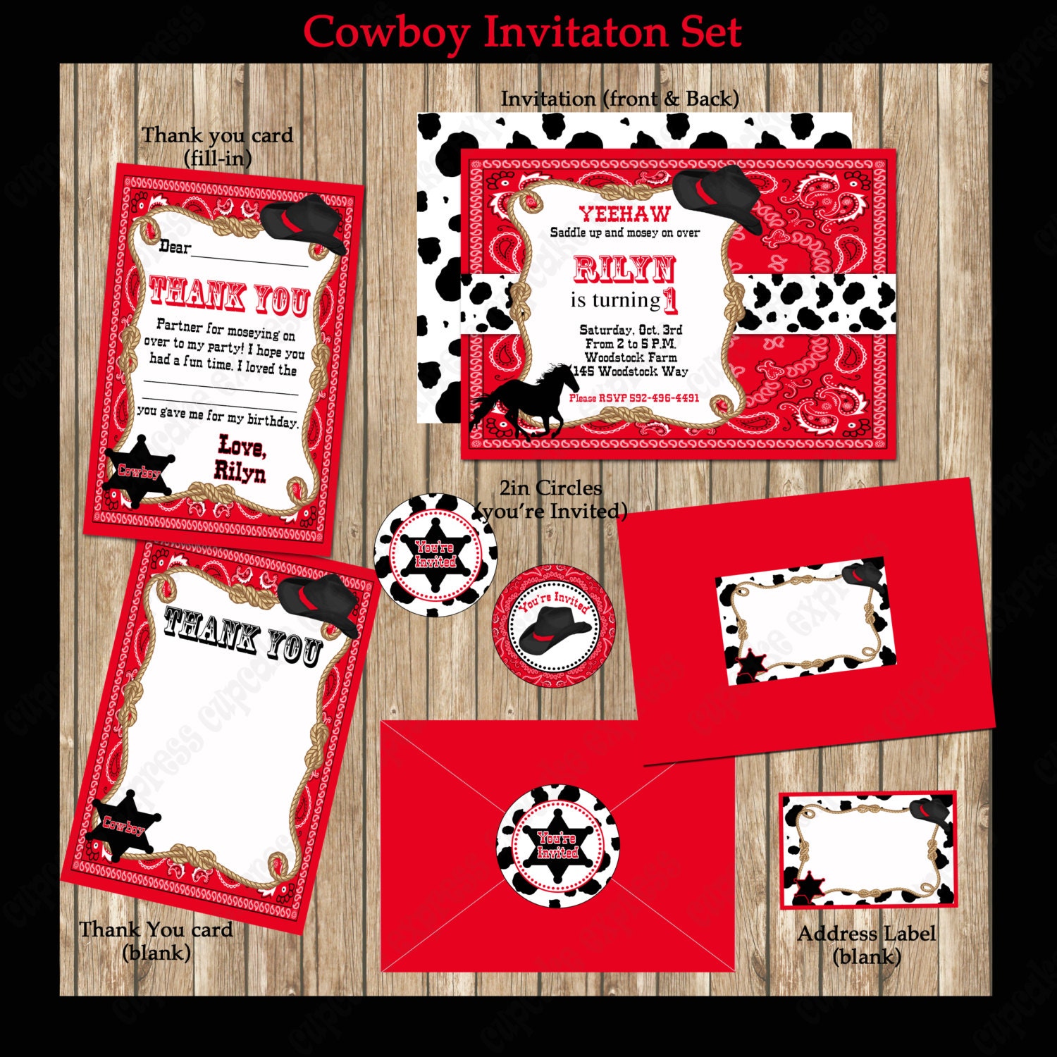diy Cowboy Birthday Party PRINTABLE INVITATION 3 black red horse boots Western by Cupcake Express Il_170x135