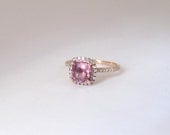 1.65 carat peach pink sapphire,diamonds, Rose gold Ring, Payment Plan is available.  P-087