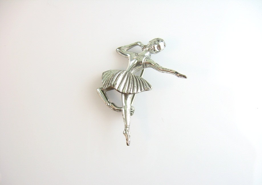 Sterling Silver Ballerina Pin Vintage Ballet Dancer Graceful Repoussé 1960s